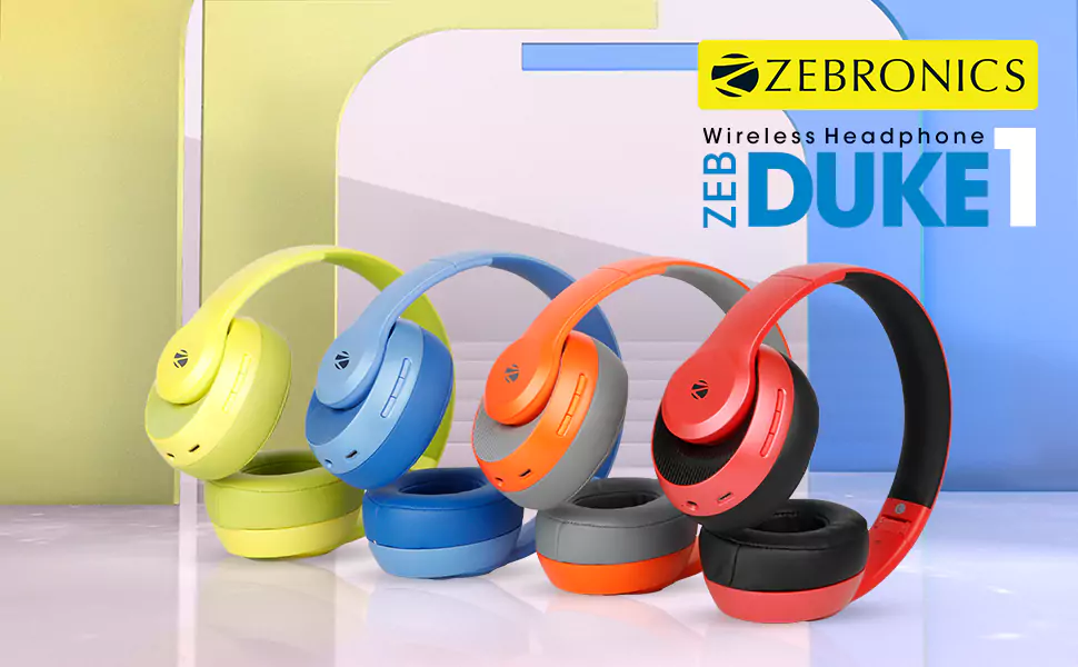 Zebronics Zeb DUKE1 Headphone Wireless Bluetooth 5.0 Over Ear Voice Assistant, AUX Port, Call Function, 34Hrs Battery Backup, Media & Volume Control | zopic