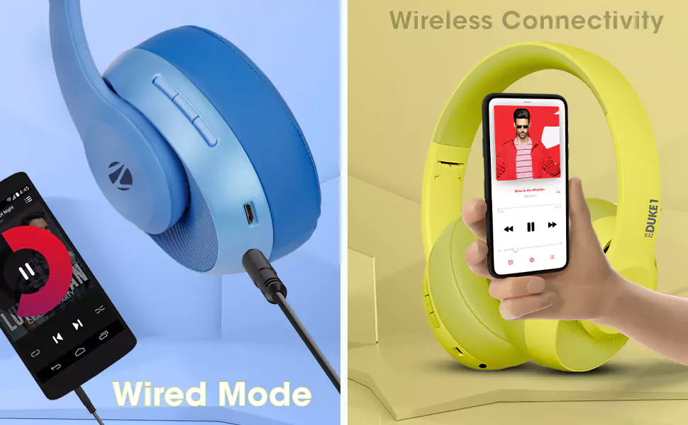 Zebronics Zeb DUKE1 Headphone Wireless Bluetooth 5.0 Over Ear Voice Assistant, AUX Port, Call Function, 34Hrs Battery Backup, Media & Volume Control | zopic