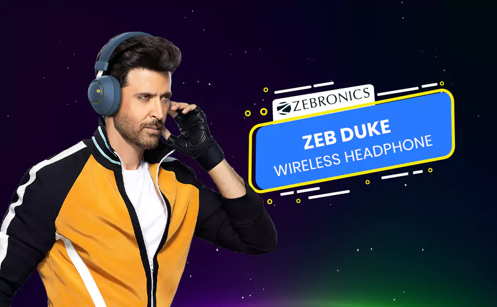 Zebronics Zeb Duke Headphones Wireless Bluetooth Over The Ear with Mic, Charging time 2hrs, Playback time, 30 hrs, Wireless BT, Voice assistant support | zopic