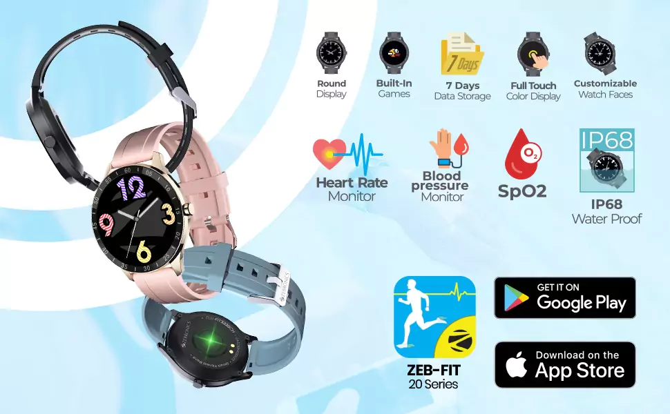 Zebronics Zeb FIT3220CH Smartwatch Fitness with Full Touch TFT Round Display, Metal Body, Day Data Storage, BP & Heart Rate Monitor, Built in Games | zopic