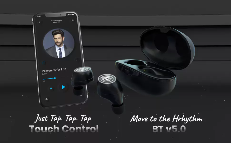 Zebronics Zeb-Sound Bomb Q Earbuds, Qualcomm aptx Audio, 35H of extra charge with Charging Case, Truly Wireless Bluetooth in Ear with Mic (Black) | zopic