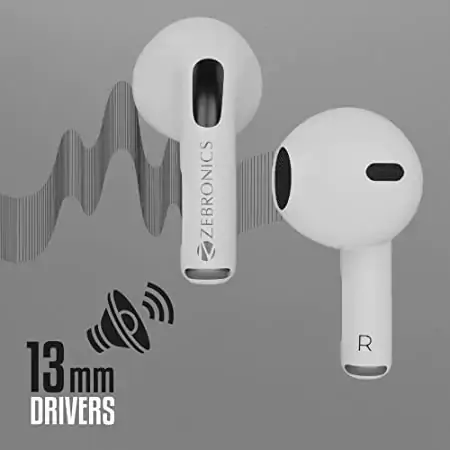 Zebronics Zeb Sound Bomb 3 TWS Earbuds up to 12H Backup, Flash Connect, Splash Proof, Voice Assistant, 13mm Driver, Built in Microphone and Type C | zopic