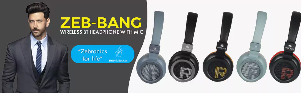 Zebronics Zeb Bang Headphone Foldable Wireless BT, 40mm Drivers, AUX Connectivity, Call Function, 16Hrs Playback time & Supports Voice Assistant | zopic