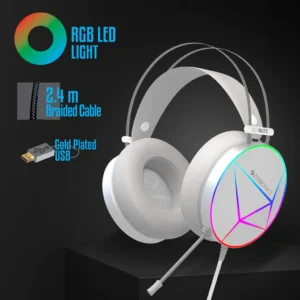 Zebronics Zeb Blitz Gaming Headphones USB Wired Over Ear (White Color) with Dolby Atmos, RGB LED, Windows Software, Simulated 7.1 Surround Sound