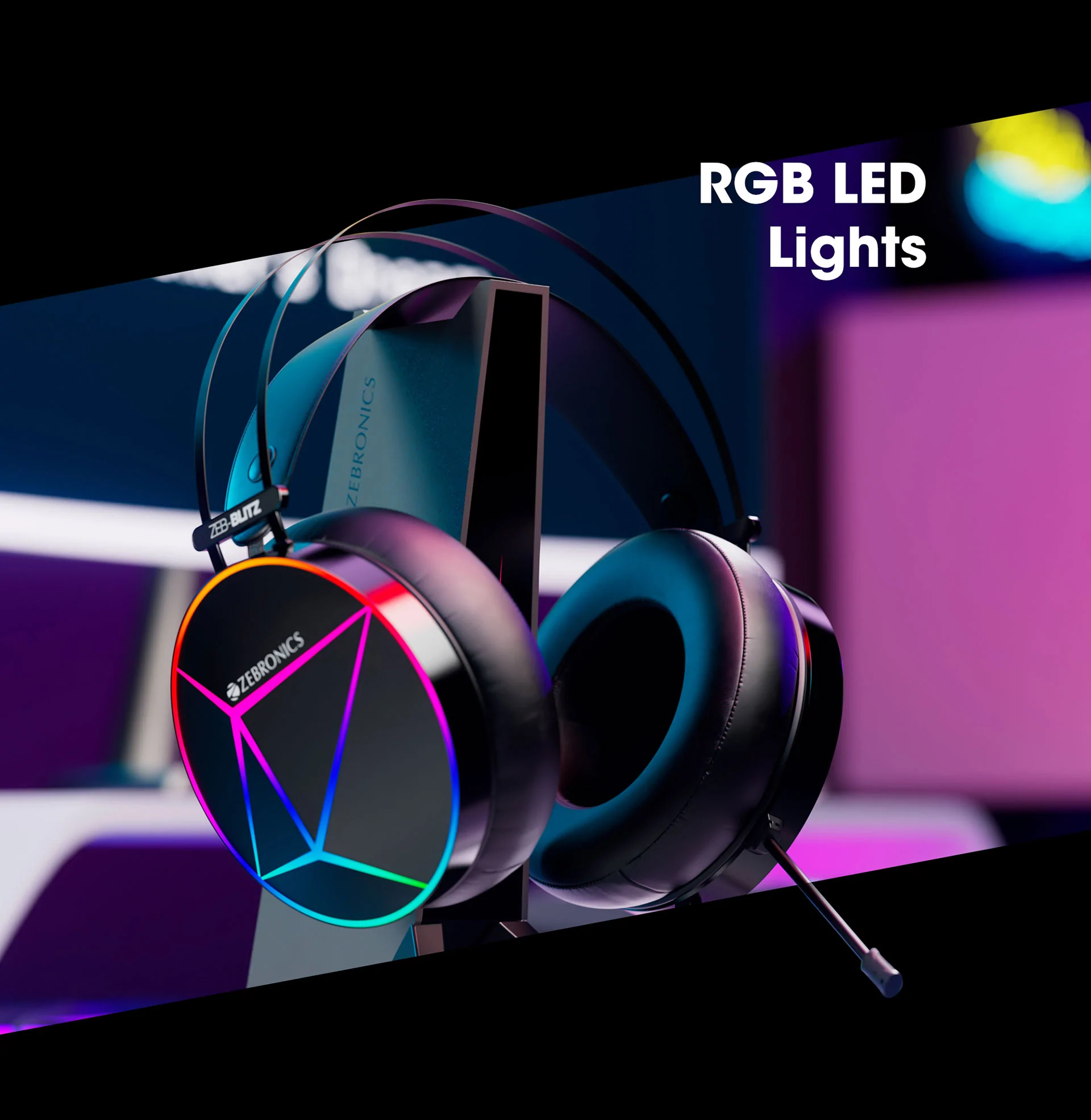Zebronics Zeb Blitz Headphone USB Gaming Wired Over Ear with Dolby Atmos, RGB LED, Windows Software, Simulated 7.1 Surround Sound | zopic
