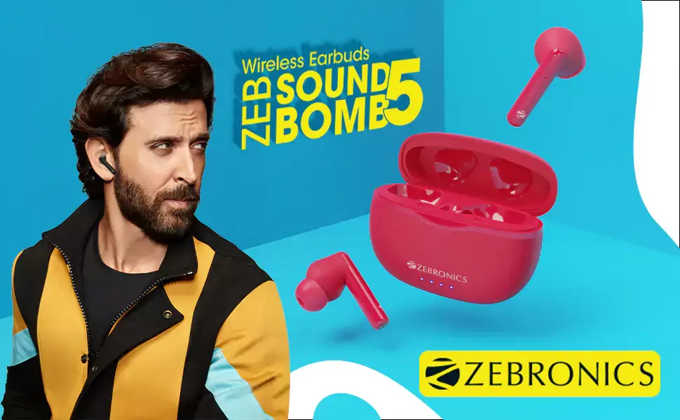 Zebronics Zeb Sound Bomb 5 Earbuds TWS Bluetooth Up to 22H Backup, Flash Connect, Splash Proof, 10Mm Driver, with Mic and Type C | zopic