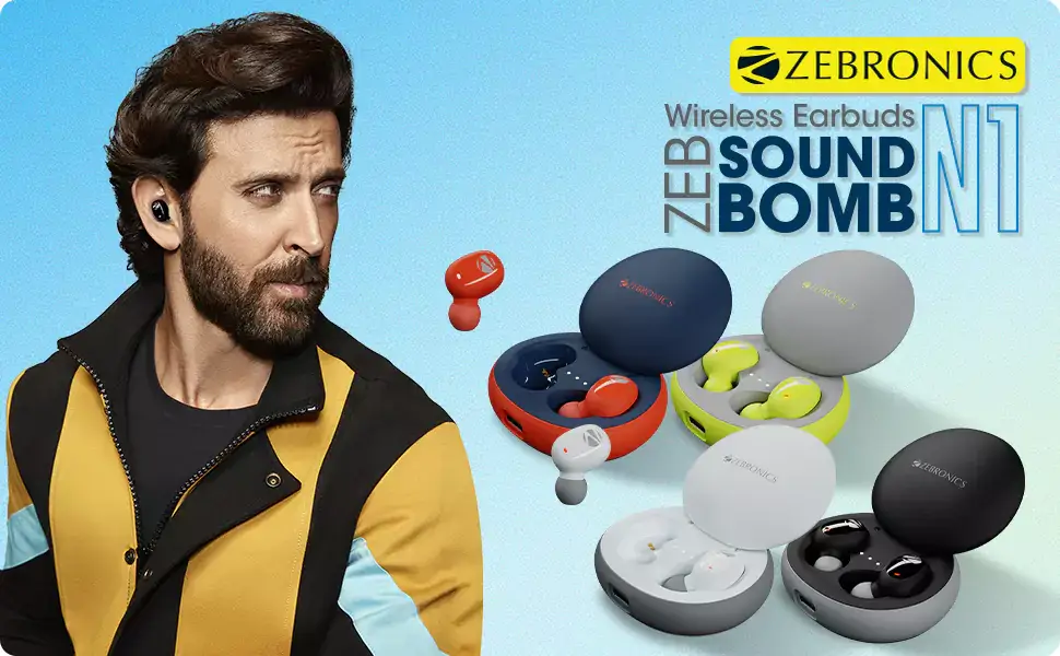 Zebronics Zeb-Sound Bomb N1 True Wireless Earbuds with ENC, Gaming Mode, Upto 18H Playback, Bluetooth V5.2, Voice Assistant, Splash Proof, Type C | zopic
