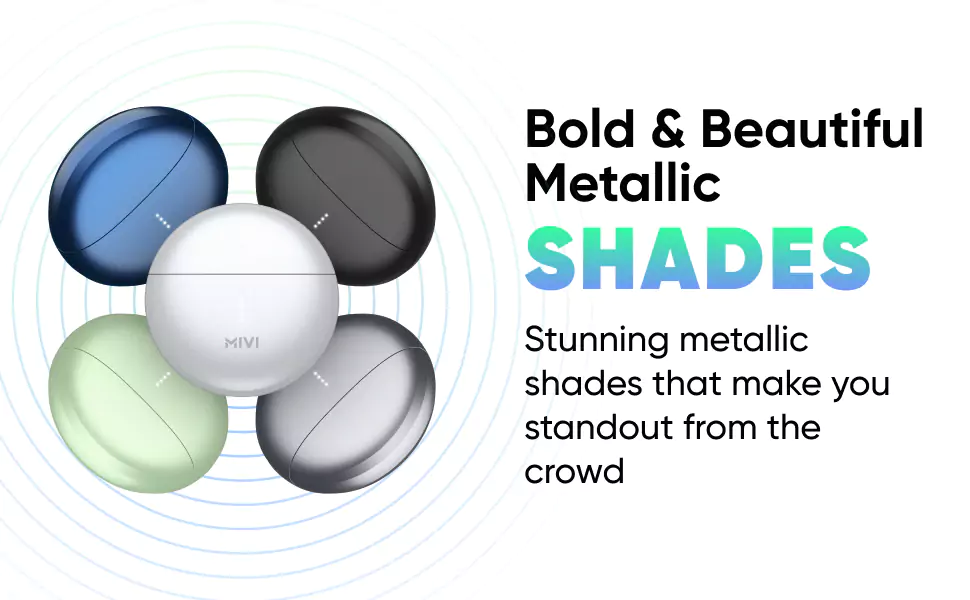 Mivi DuoPods A350 Earbuds 50hrs Playtime True Wireless with Rich Bass,13mm Dynamic Drivers, Fast Charging, Made in India, Half in Ear, Metallic Shades | zopic