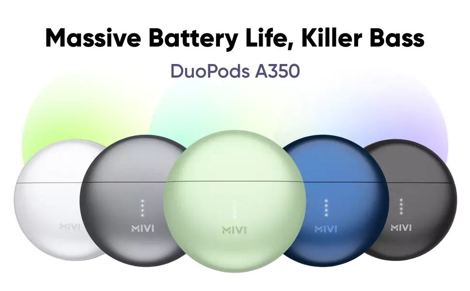 Mivi DuoPods A350 Earbuds 50hrs Playtime True Wireless with Rich Bass,13mm Dynamic Drivers, Fast Charging, Made in India, Half in Ear, Metallic Shades | zopic