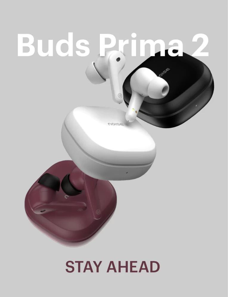 Noise Buds Prima 2 Earbuds with 50-Hours of Playtime, Quad Mic with ENC and Tru Bass, Hyper Sync, IPX5, Wireless range 10 m | zopic
