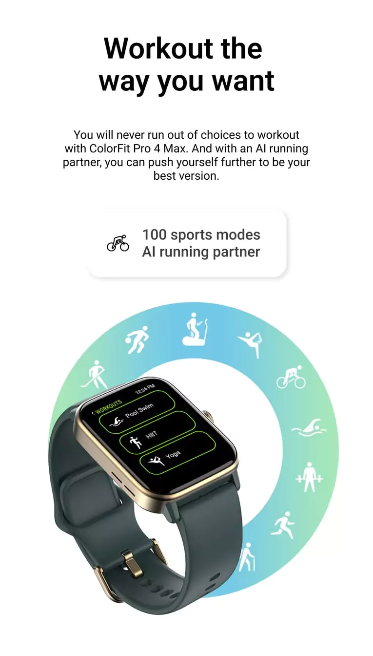 zopic Noise ColorFit Pro 4 Max Smartwatch 1.8" Biggest Display, Bluetooth Calling, 100 Sports Modes, Noise Detection, Noise Health & Productivity Suite, Battery 7 Days | zopic