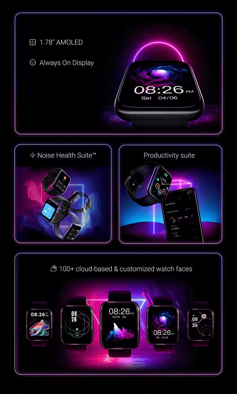 Noise ColorFit Ultra 2 LE Smartwatch with 1.78" Always On AMOLED Display, Best in Class Resolution, 100+ Watch Faces, Quick Replies, SpO2 & 24*7 Heart Rate Tracking | zopic