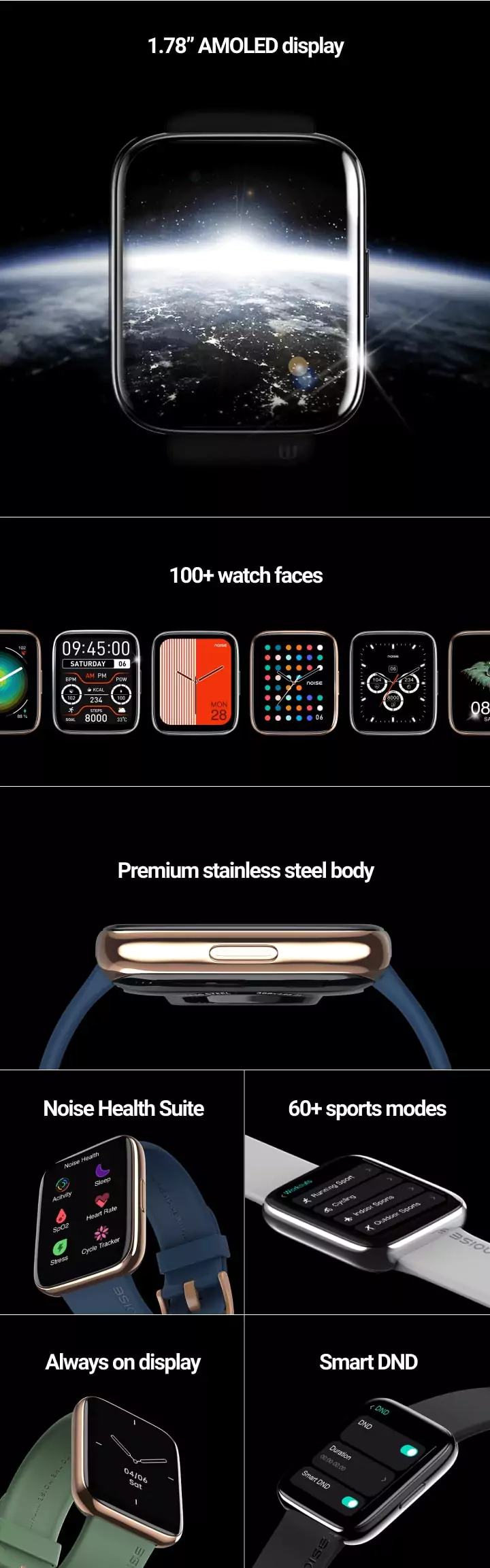 zopic Noise ColorFit Ultra 2 Smartwatch with 7 Days Battery, AMOLED Display, Best-in-Class Resolution, Premium Stainless Steel Body, 60+ Sports Modes, 100+ Watch Faces | zopic