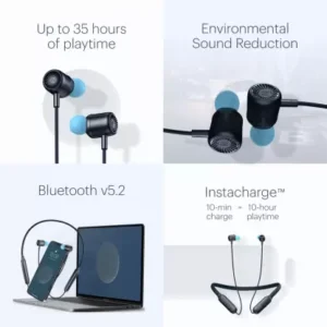 Noise Nerve Pro Neckband with upto 35 hrs of playtime, ESR, Instacharge and Bluetooth v5.2 Bluetooth Headset, 10min=10Hours Playtime, IPX5
