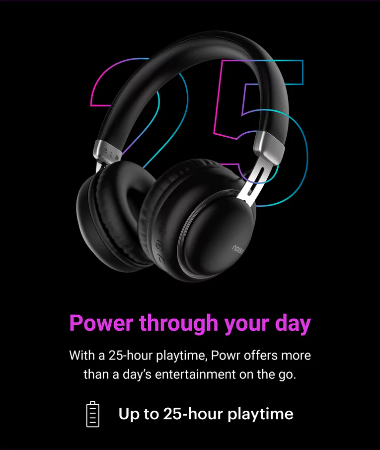 Noise Powr Headphones Bluetooth Wireless On Ear with Mic, 40mm Speaker Driver, 25Hr Playtime, Instacharge, Dual Pairing, True bass Technology | zopic