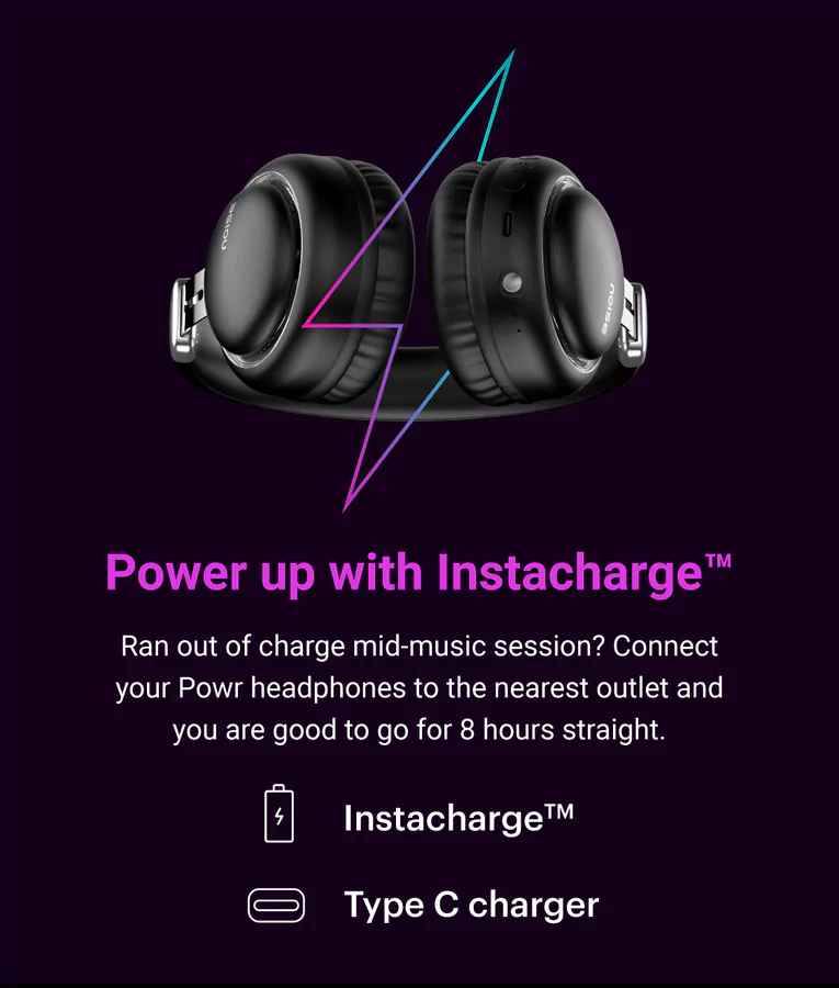 Noise Powr Headphones Bluetooth Wireless On Ear with Mic, 40mm Speaker Driver, 25Hr Playtime, Instacharge, Dual Pairing, True bass Technology | zopic