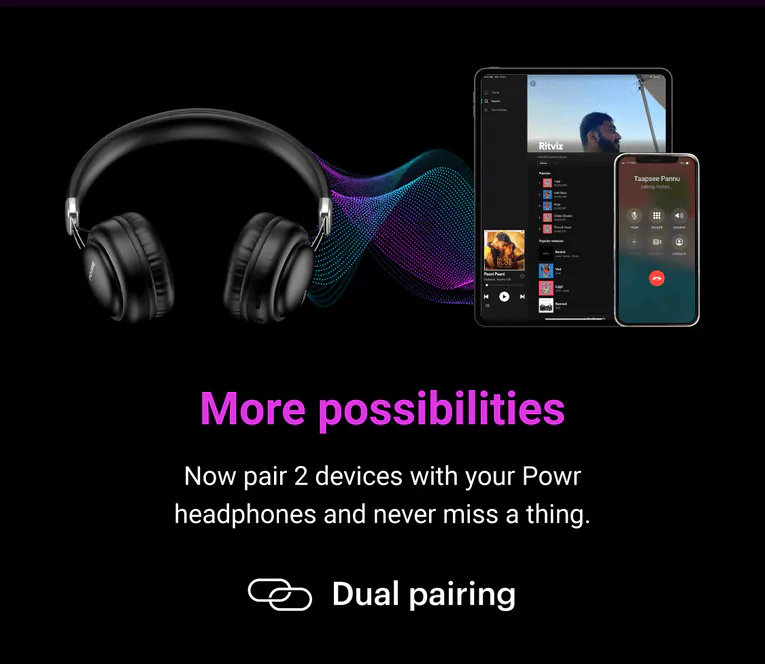 Noise Powr Headphones Bluetooth Wireless On Ear with Mic, 40mm Speaker Driver, 25Hr Playtime, Instacharge, Dual Pairing, True bass Technology | zopic