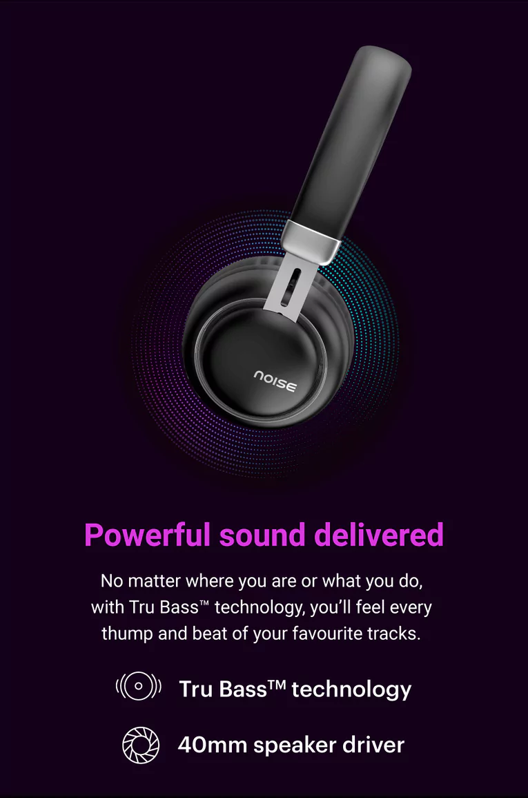 Noise Powr Headphones Bluetooth Wireless On Ear with Mic, 40mm Speaker Driver, 25Hr Playtime, Instacharge, Dual Pairing, True bass Technology | zopic