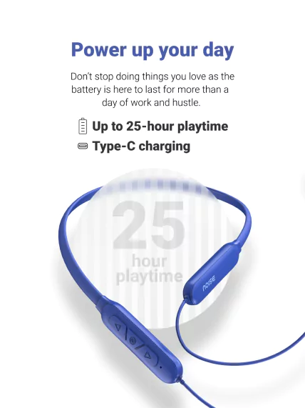 Noise Sense Neckband Bluetooth Wireless in Ear Earphones, Fast Charging, Up to 25H Playback, Powerful Bass, mic Clear Calls, Type C Port, IPX5 | zopic