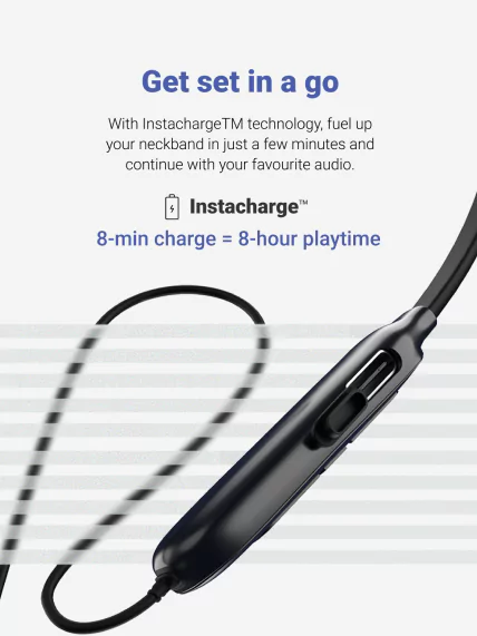 Noise Sense Neckband Bluetooth Wireless in Ear Earphones, Fast Charging, Up to 25H Playback, Powerful Bass, mic Clear Calls, Type C Port, IPX5 | zopic