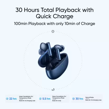 realme Buds Air 3 TWS Earbuds Battery 30 H Fast Charge & Active Noise Cancellation (ANC) Bluetooth Headset True Wireless, Charging time 1 H | zopic