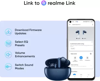 realme Buds Air 3 TWS Earbuds Battery 30 H Fast Charge & Active Noise Cancellation (ANC) Bluetooth Headset True Wireless, Charging time 1 H | zopic