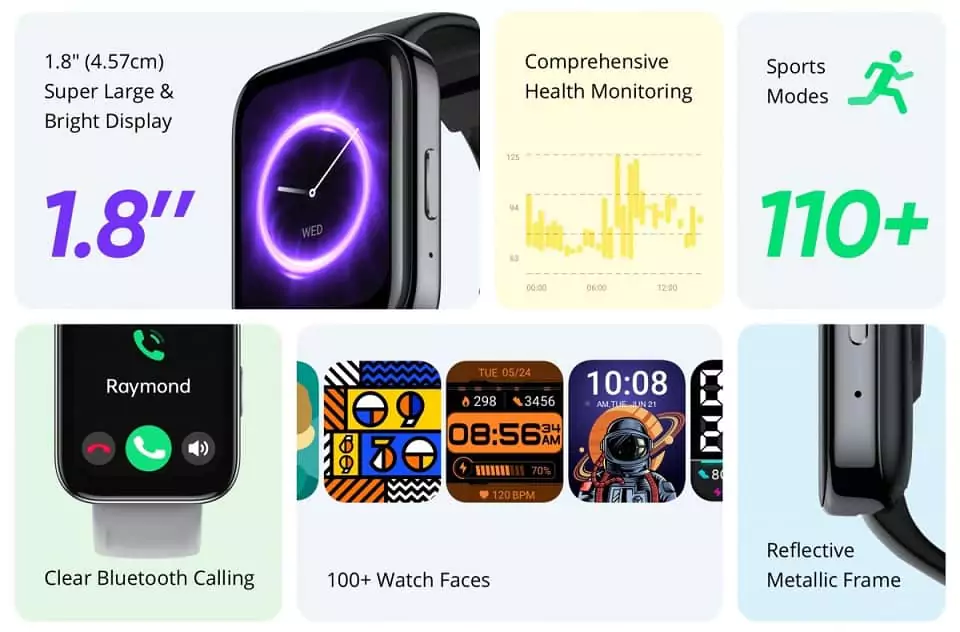 Realme Watch 3 Bluetooth Calling Smartwatch, 1.8 inch Horizon Curved Display, Fitness & Outdoor, Battery Upto 7 Days, Premium looking High Screen to Body Ratio design | zopic