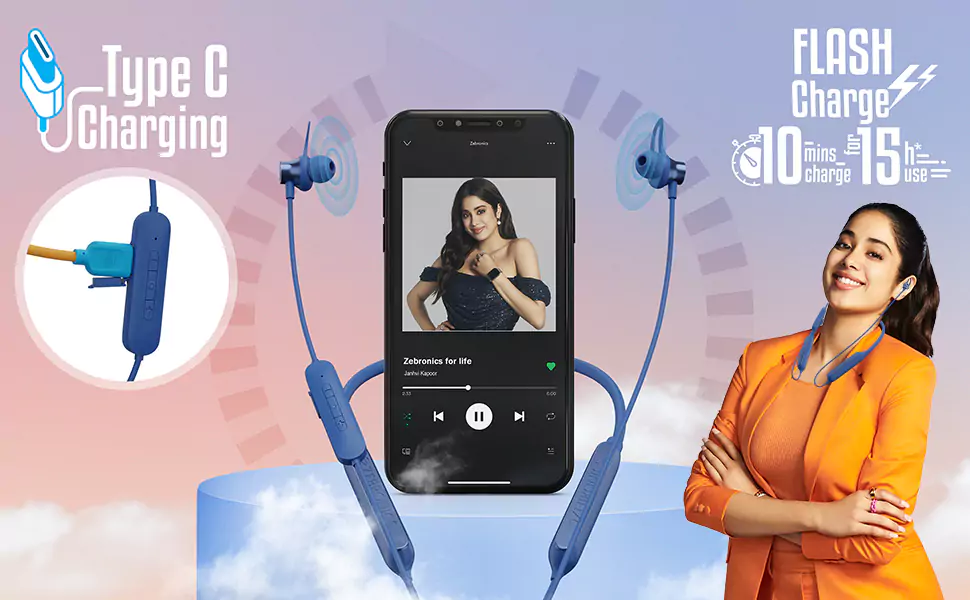 Zebronics Jumbo Neckband with 160H Playback, ENC, Gaming Mode, Fast Charging, 1000mAh Built-in Battery, Dual Pairing, Voice Assistant, BT v5.2 | zopic