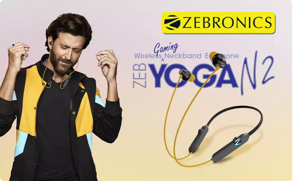 Zebronics Yoga N2 Neckband Bluetooth Wireless RGB with 30H Playtime, ENC Mic, Upto 50ms Gaming Mode, Powerful Bass, Voice Assistant, Dual Pairing | zopic