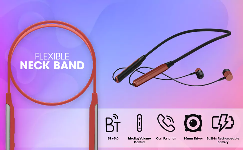 Zebronics Zeb Evolve Neckband Wireless Bluetooth in Ear, 17H Playback, Rapid Charge, Dual Pairing, Magnetic earpiece,Voice Assistant with Mic | zopic