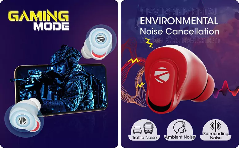 Zebronics Zeb Sound Bomb N2 TWS Earbuds with 50ms Low Latency Gaming, ENC, Voice Assistant, Splash Proof, up to 12H Backup, Call Function and Type C | zopic