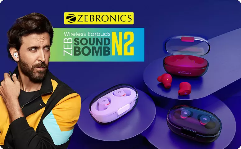 Zebronics Zeb Sound Bomb N2 TWS Earbuds with 50ms Low Latency Gaming, ENC, Voice Assistant, Splash Proof, up to 12H Backup, Call Function and Type C | zopic