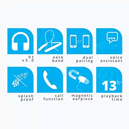 Zebronics Zeb Symphony Neckband Bluetooth Wireless in Ear with Mic V5.2 Type C Charging, Voice Assistant Support, Splash Proof Magnetic Earpiece | zopic