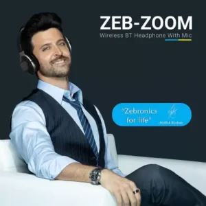 Zebronics Zeb Zoom Headphones With Mic Connector type 3.5 mm, Bluetooth version 5.0+EDR, Wireless range 10 m, Battery life 50 hr, Charging time 2 hrs