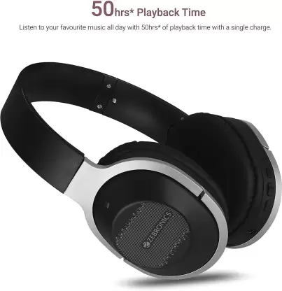 Zebronics Zeb Zoom Headphones With Mic Connector type 3.5 mm, Bluetooth version 5.0+EDR, Wireless range 10 m, Battery life 50 hr, Charging time 2 hrs, | zopic