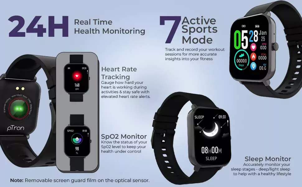 zopic pTron Force X11 Bluetooth Calling black color Smartwatch with 1.7" Full Touch Color Display, Real 24/7 Heart Rate Tracking, Multiple Watch Faces, 7Days Runtime, Health/Fitness Trackers & IP68 Waterproof
