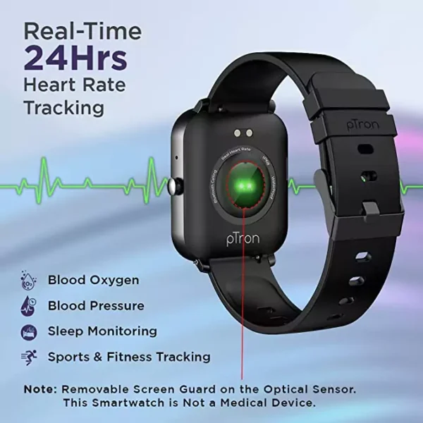 zopic pTron Force X11 Bluetooth Calling black color Smartwatch with 1.7" Full Touch Color Display, Real 24/7 Heart Rate Tracking, Multiple Watch Faces, 7Days Runtime, Health/Fitness Trackers & IP68 Waterproof