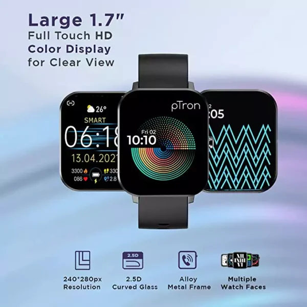 zopic pTron Force X11 Bluetooth Calling black color Smartwatch with 1.7" Full Touch Color Display, Real 24/7 Heart Rate Tracking, Multiple Watch Faces, 7Days Runtime, Health/Fitness Trackers & IP68 Waterproof
