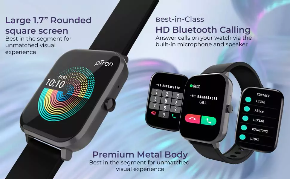 zopic pTron Force X11 Bluetooth Calling black color Smartwatch with 1.7" Full Touch Color Display, Real 24/7 Heart Rate Tracking, Multiple Watch Faces, 7Days Runtime, Health/Fitness Trackers & IP68 Waterproof