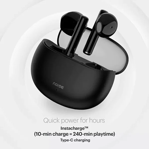 zopic Noise Newly Launched Air Buds 2 black color Truly Wireless Earbuds with 40-Hours of Playtime, Instacharge(10-min Charge=240-min Playtime), Quad Mic with ENC, 13 mm Driver, and BT v5.3