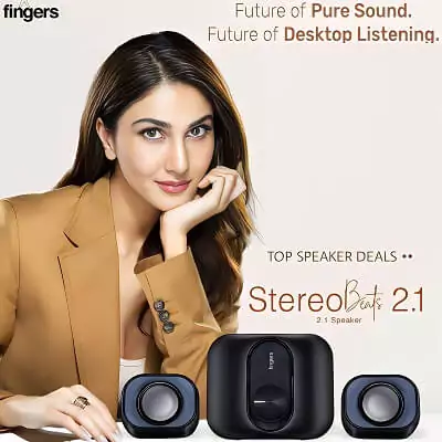 zopic fingers stereo beats 2.1 speaker portable vaani kapoor black color banner