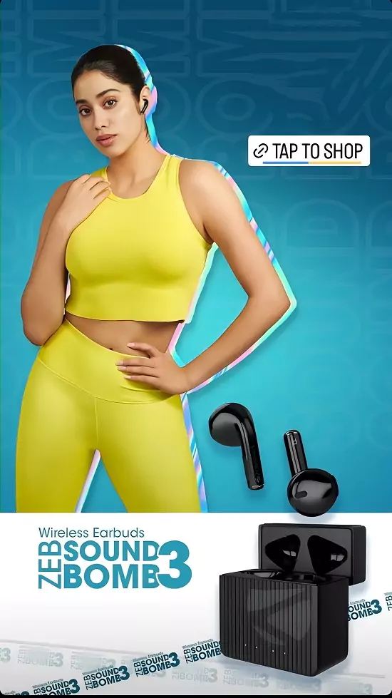 zopic google story status zebronics zeb sound bomb 3 earbuds jahnavi kapoor hot black blue watch latest new trending best price offers discount nhyd
