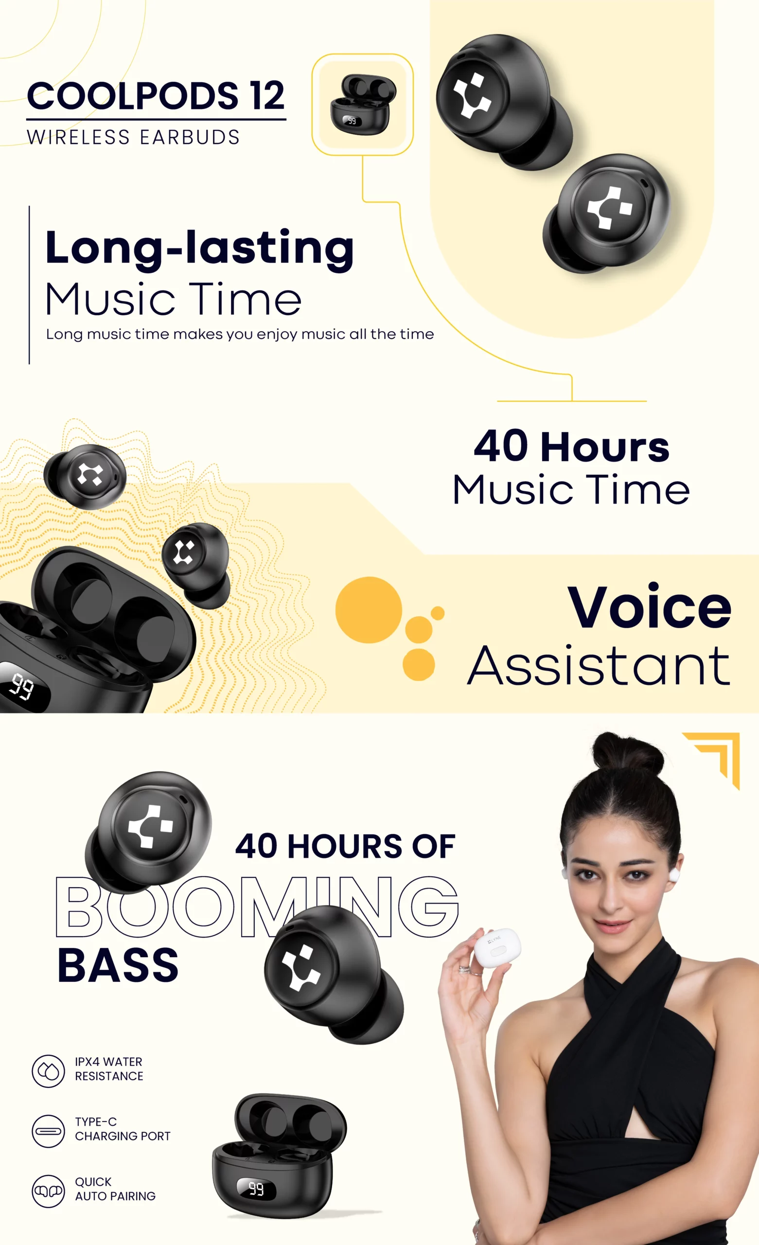 Lyne CoolPods 12 earbuds (3) white color
