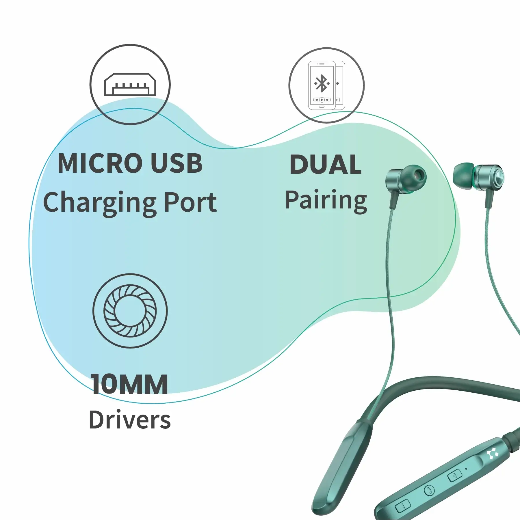 Lyne Rover 1 Neckband 25 Hours Playtime, Magnetic Buds, Dual Pairing, 10mm Drivers, Full Charge in 90 Min, Best Comfort
