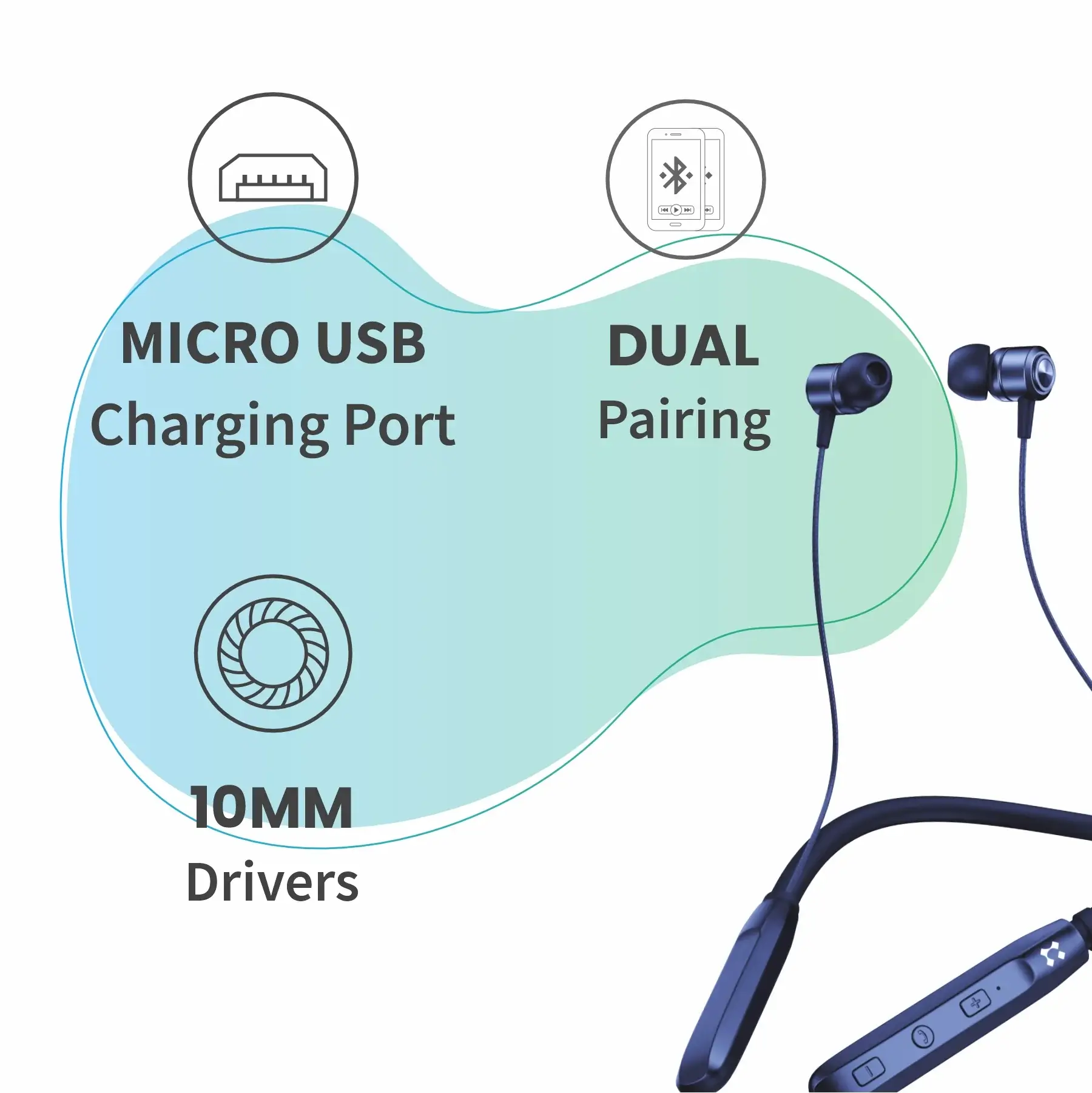 Lyne Rover 1 Neckband 25 Hours Playtime, Magnetic Buds, Dual Pairing, 10mm Drivers, Full Charge in 90 Min, Best Comfort