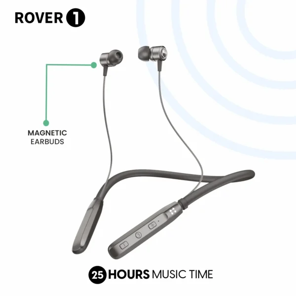 Lyne Rover 1 Neckband 25 Hours Playtime, Magnetic Buds, Dual Pairing, 10mm Drivers, Full Charge in 90 Min, Best Comfort