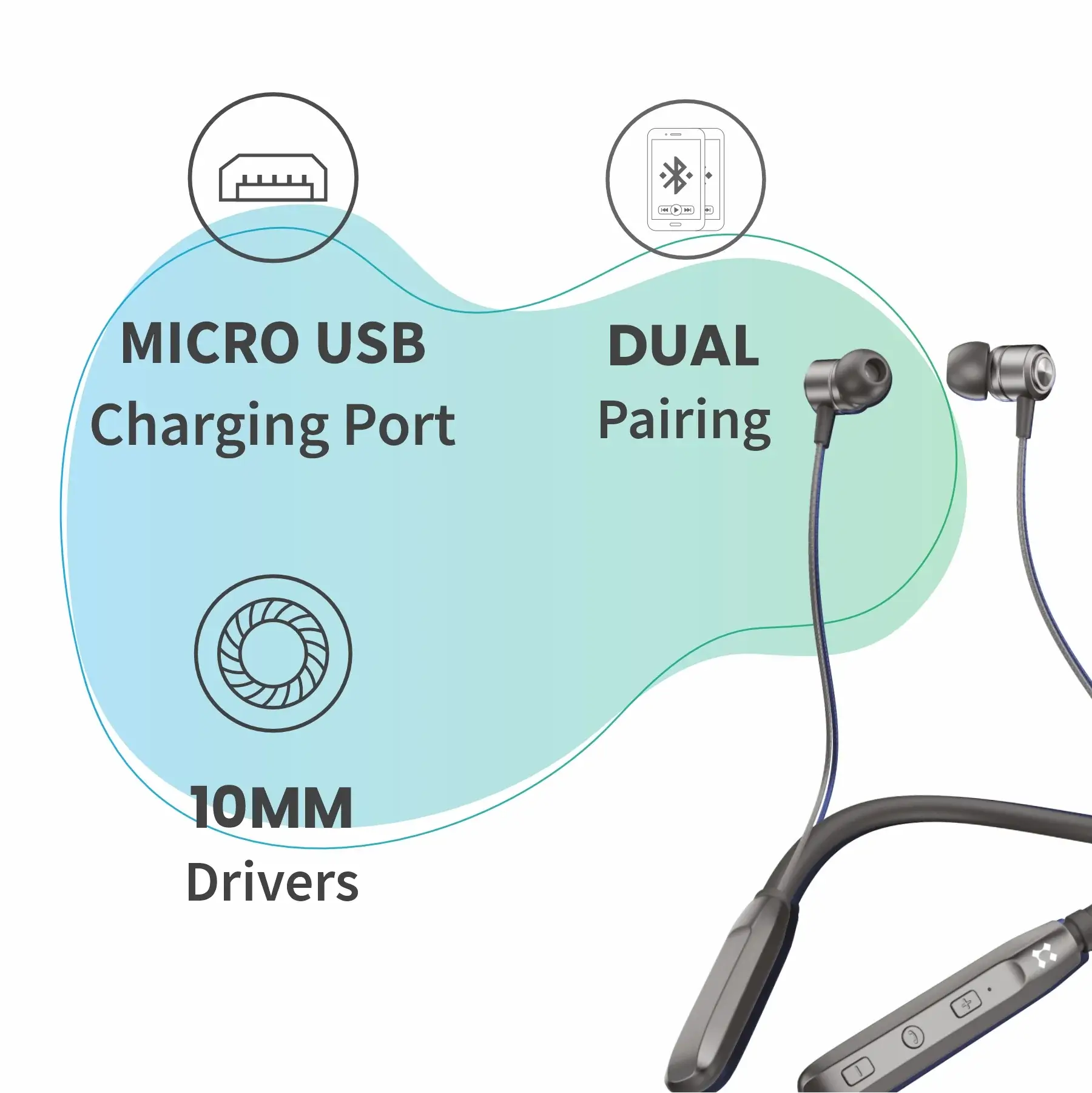 Lyne Rover 1 Neckband 25 Hours Playtime, Magnetic Buds, Dual Pairing, 10mm Drivers, Full Charge in 90 Min, Best Comfort
