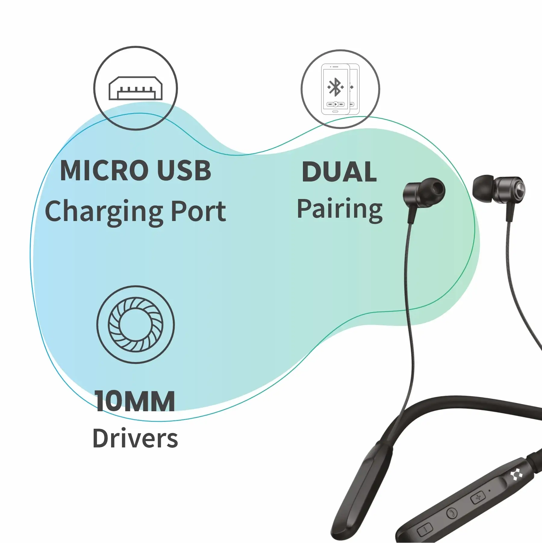Lyne Rover 1 Neckband 25 Hours Playtime, Magnetic Buds, Dual Pairing, 10mm Drivers, Full Charge in 90 Min, Best Comfort