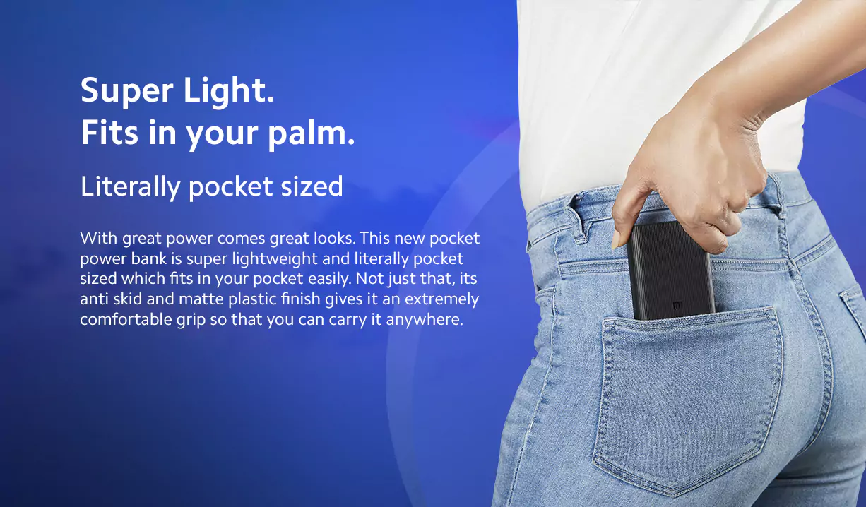MI 10000mAh Powerbank Pocket Pro black color 22.5 Watt Lithium Ion, Lithium Polymer with Fast Charging, Dual Input Ports (Micro-USB and Type C), Triple Output Ports