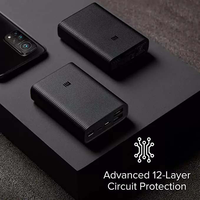 MI 10000mAh Powerbank Pocket Pro black color 22.5 Watt Lithium Ion, Lithium Polymer with Fast Charging, Dual Input Ports (Micro-USB and Type C), Triple Output Ports